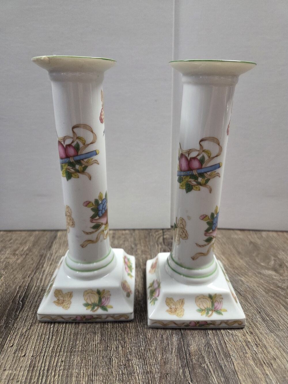 Vtg Andrea By Sadek Set Of Porcelain Taper Candle Holders Floral Design Japan